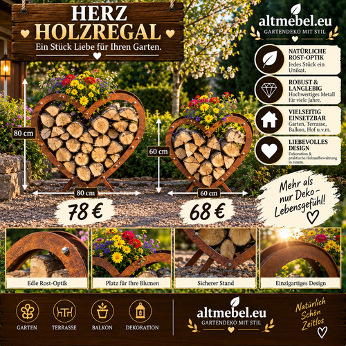 Herz kaminholzregal metall - herz,