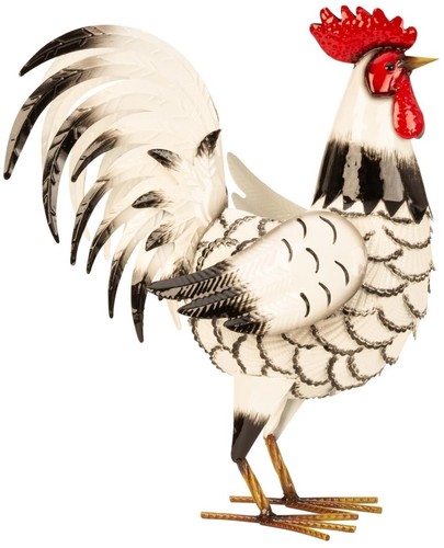 Hahn weiß metallfigur groß - hahn,